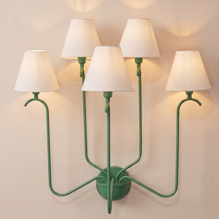Green 5 Light Wall Sconce, Decorative Multi Arm Wall Lamp with White Shades, Modern Indoor Bedroom Living Room Lighting Fixture Home Lights