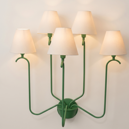Modern Green Wall Sconce – Luxury Multi Arm Wall Lamp with White Fabric Shades | Contemporary Designer Lighting Fixture