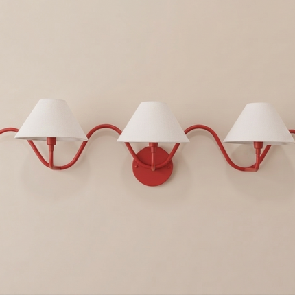 Wall Light – Bold Red Three Arm Curved Wall Sconce Artistic Modern Luxury Lighting Fixture for Statement Interior Decor Lighting for Bedroom