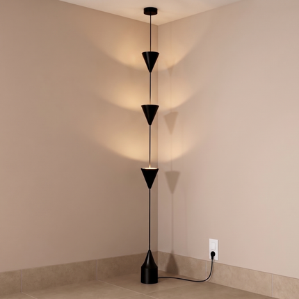 Floor Lamp Modern Matte Black Corner, Contemporary Triple Cone Standing Lamp, Scandinavian Minimalist Light for Living Room Bedroom Decor.