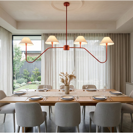 Chandelier Light – Modern Matte Red 4 Light Chandelier | Minimal Luxury Hanging Ceiling Light for Dining Room and Kitchen Island
