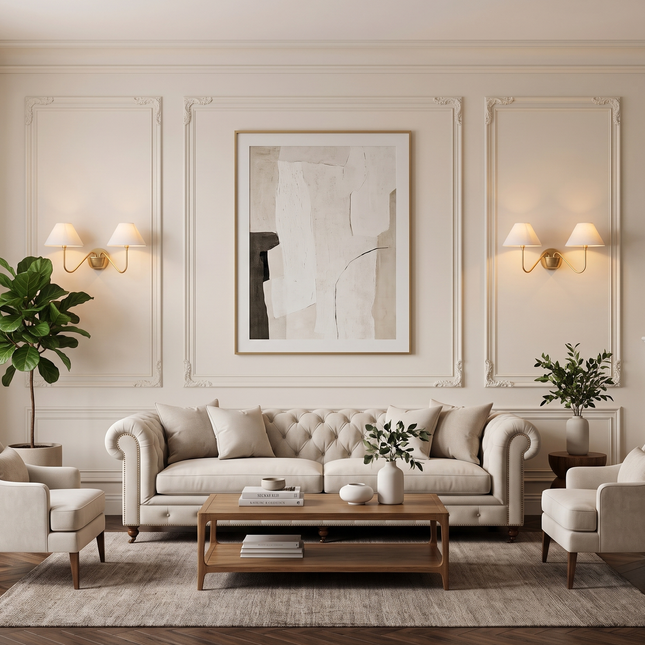 Gold Brass Double Wall Sconce, Elegant 2 Light Wall Lamp with White Shades, Luxury Bedroom Lighting for Refined Home Interiors Décor Options