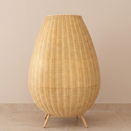 Handwoven Rattan Floor Lamp, Boho Wicker Standing Lamp, Coastal Natural Lighting, Handmade in India, Japandi Home Decor