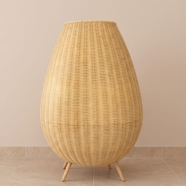 Handwoven Rattan Floor Lamp, Boho Wicker Standing Lamp, Coastal Natural Lighting, Handmade in India, Japandi Home Decor