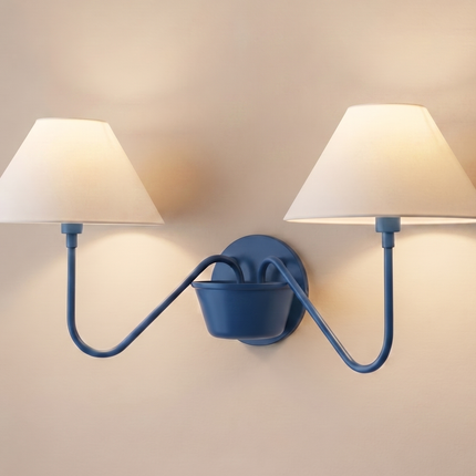 Wall Light Deep Blue Modern Double Shade Sconce, Minimalist Nordic Designer Wall Fixture for Luxury Bedroom & Contemporary Home Interiors