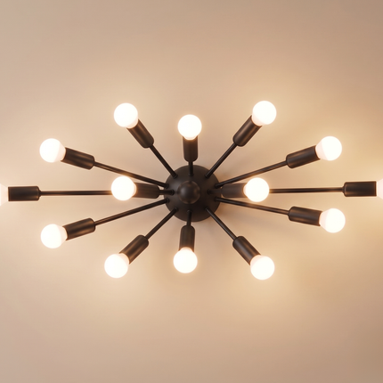 Matte Black 14 Light Wall Lamp, Modern Multi Arm Wall Sconce, Industrial Indoor Lighting Fixture, Contemporary Bedroom Living Room Light