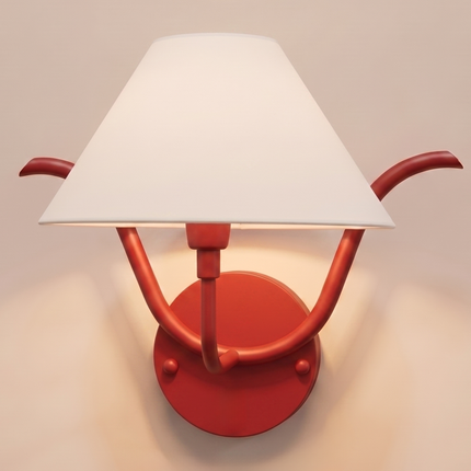 Red Wall Sconce, Modern Red Wall Lamp, White Fabric Shade Sconce, Colorful Wall Light, Mid Century Wall Lamp, Bedroom Lighting, Home Decor