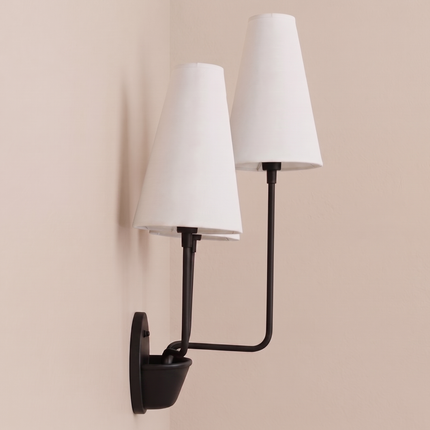 Matte Black Wall Sconce 3 Light, Modern Fabric Shade Lamp, Mid Century Lighting, Bedroom Sconce, Living Room Décor, Hardwired Home Fixture.