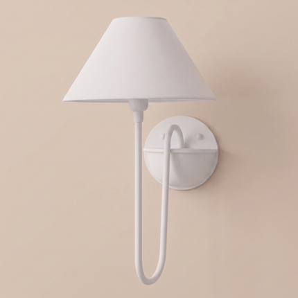 Wall Sconce Modern White with Fabric Shade, Minimalist Bedroom Wall Lamp, Scandinavian Bedside Light Fixture, Contemporary Hallway Lighting