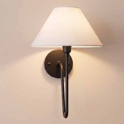 Wall Sconce Light with Modern Matte Black Finish, White Fabric Shade Lamp, Minimalist Bedside Reading Light Luxury Bedroom Hallway Lighting