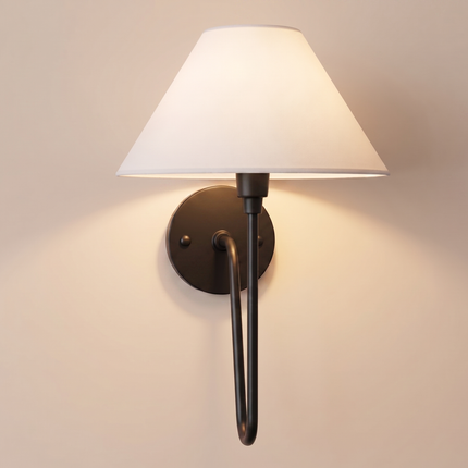 Wall Sconce Light with Modern Matte Black Finish, White Fabric Shade Lamp, Minimalist Bedside Reading Light Luxury Bedroom Hallway Lighting