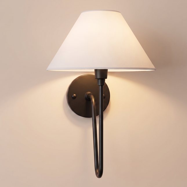 Wall Sconce Light with Modern Matte Black Finish, White Fabric Shade Lamp, Minimalist Bedside Reading Light Luxury Bedroom Hallway Lighting