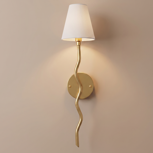 Wall Sconce Gold Brass, Modern Twisted Wall Lamp White Fabric Shade, Scandinavian Bedroom and Living Room, Hallway,Entryway Lighting Fixture