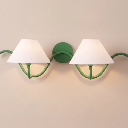 Green Double Wall Sconce, Modern 2 Light Wall Lamp with White Shades, Decorative Bedroom Hallway Living Room Indoor Lighting for Home Décor