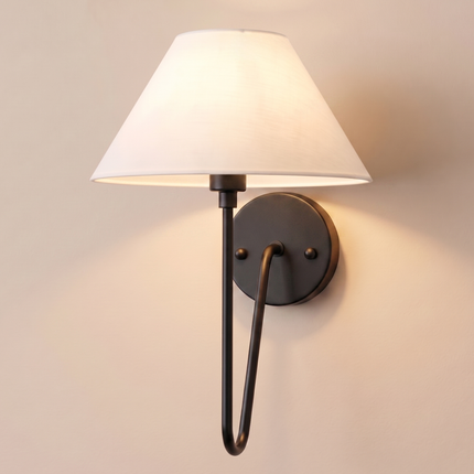 Wall Sconce Light with Modern Matte Black Finish, White Fabric Shade Lamp, Minimalist Bedside Reading Light Luxury Bedroom Hallway Lighting