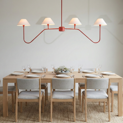 Chandelier Light – Modern Matte Red 4 Light Chandelier | Minimal Luxury Hanging Ceiling Light for Dining Room and Kitchen Island