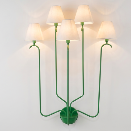 Wall Sconce Modern Green Multi Arm – Wall Lamp with White Fabric Shades | Wall Lighting Fixture for Bedroom Living Room Hallway Decor