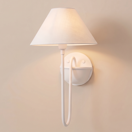 Wall Sconce Modern White with Fabric Shade, Minimalist Bedroom Wall Lamp, Scandinavian Bedside Light Fixture, Contemporary Hallway Lighting