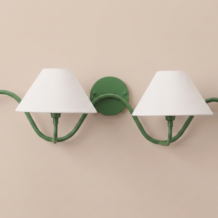 Green Double Wall Sconce, Modern 2 Light Wall Lamp with White Shades, Decorative Bedroom Hallway Living Room Indoor Lighting for Home Décor