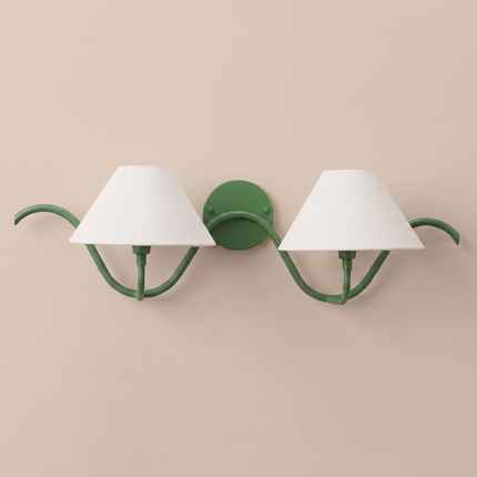 Green Double Wall Sconce, Modern 2 Light Wall Lamp with White Shades, Decorative Bedroom Hallway Living Room Indoor Lighting for Home Décor