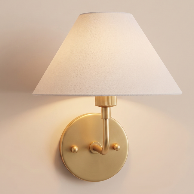 Wall Sconce Modern Brass Light, White Fabric Shade Wall Lamp, Contemporary Bedside Reading Light, Luxury Bedroom Hallway Accent Wall Sconce