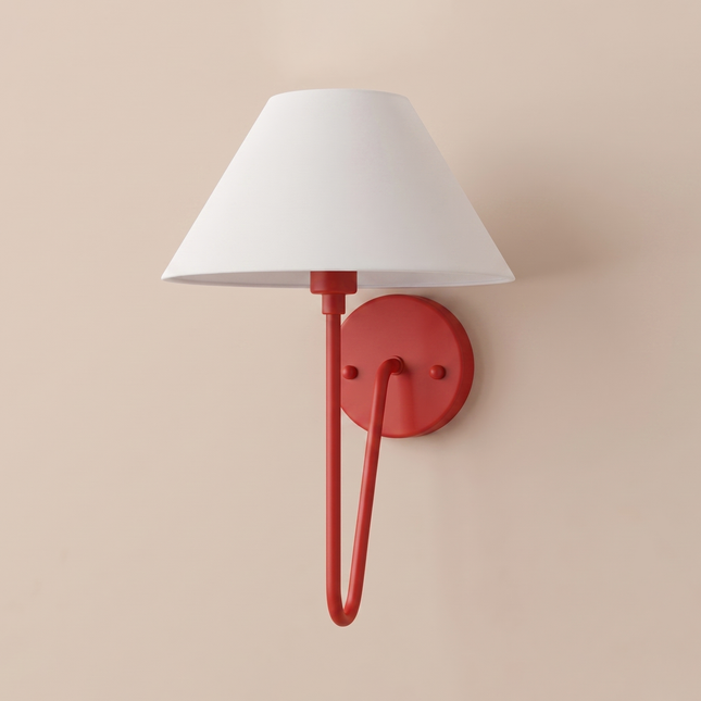 Wall Sconce Red Modern Light, White Fabric Shade Wall Lamp, Contemporary Bedside Reading Light, Luxury Bedroom Hallway Accent Lighting.