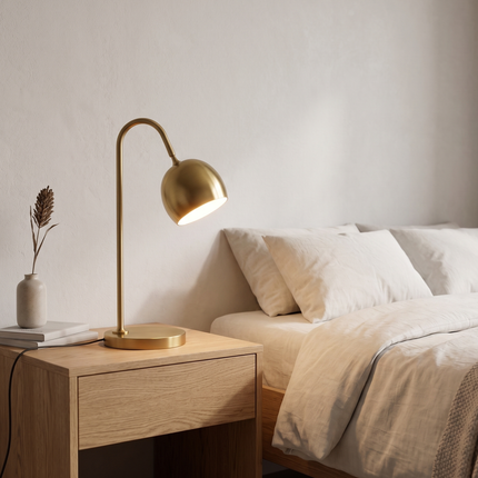 Table Lamp – Modern Gold Metal Reading Table Lamp with Adjustable Dome Shade | Minimal Desk and Study Accent Lighting