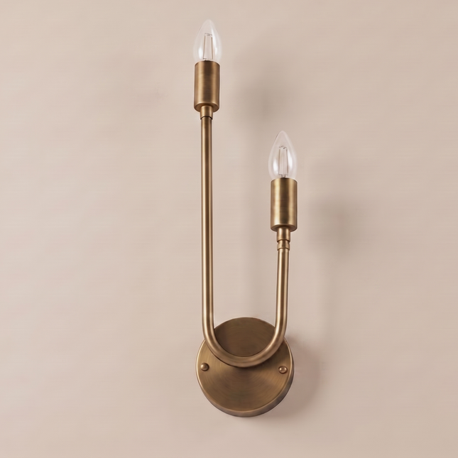 Wall Light Antique Brass – Modern Double Candle Wall Sconce, Sculptural U-Shaped Design, Elegant Decorative Lighting Fixture for Bedroom,