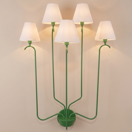 Wall Sconce Modern Green Multi Arm – Wall Lamp with White Fabric Shades | Wall Lighting Fixture for Bedroom Living Room Hallway Decor design