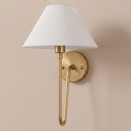 Gold Brass Wall Sconce, Modern Wall Lamp with White Shade, Mid Century Bedroom Wall Light, Luxury Brass Sconce, Bedside Home Lighting Décor.