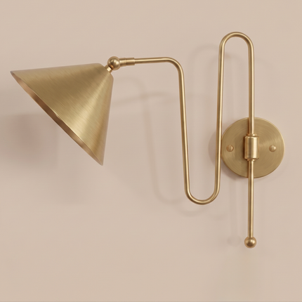 Modern Brass Wall Sconce – Luxury Gold Cone Shade Wall Lamp | Minimalist Mid Century Bedroom & Living Room Lighting Fixture living rooms