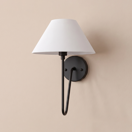 Wall Sconce Light with Modern Matte Black Finish, White Fabric Shade Lamp, Minimalist Bedside Reading Light Luxury Bedroom Hallway Lighting