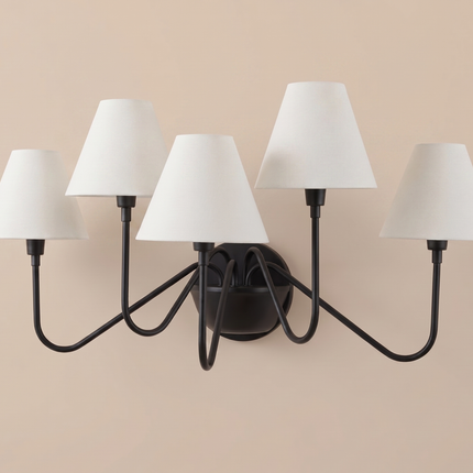 Matte Black 5 Light Wall Sconce, Modern Wall Lamp, Sculptural Wall Light, Black & White Shade Lighting, Statement Home Décor designing lamp.