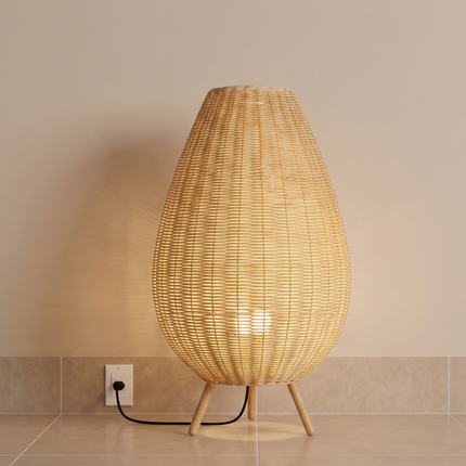 Handwoven Rattan Floor Lamp, Boho Wicker Standing Lamp, Coastal Natural Lighting, Handmade in India, Japandi Home Decor