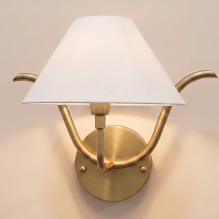 Gold Wall Sconce, Modern Wall Light, White Shade Wall Lamp, Brass Sconce, Sculptural Lighting, Elegant Bedroom & LivingRoom Decor designlamp