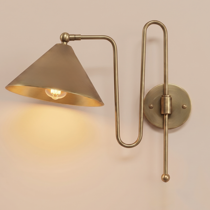 Antique Brass Cone Wall Lamp – Modern Industrial Wall Sconce | Mid Century Bedroom & Living Room Lighting Fixture living rooms, bedrooms