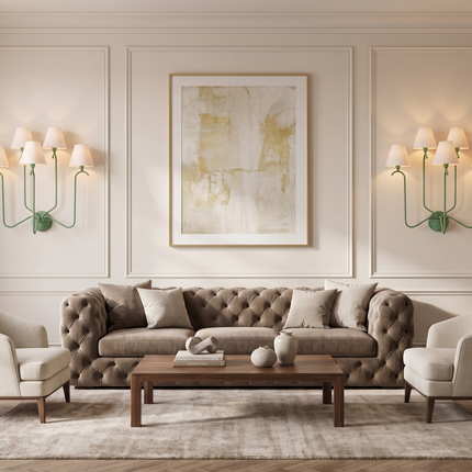 Green 5 Light Wall Sconce, Decorative Multi Arm Wall Lamp with White Shades, Modern Indoor Bedroom Living Room Lighting Fixture Home Lights