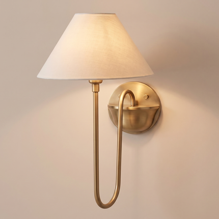 Wall Sconce with Antique Brass Linen Shade, Modern Bedside Wall Light, Elegant Hotel Lighting Fixture, Luxury Bedroom Reading Handcraft Lamp