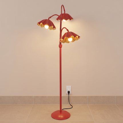 Floor Lamp in Red Flower, 3-Light Floral Stand Lightings, Scandinavian Modern Lighting, Perfect for living rooms, bedrooms, reading nooks.