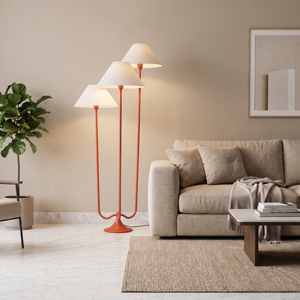 Floor Lamp with Modern Red Triple Shade 3 Light Standing Lamp Contemporary Red Floor Light Minimalist Room Triple Shade Standing Home Light