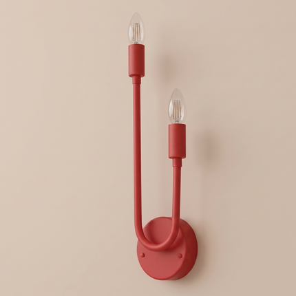 Wall Light Red – Modern Double Candle Sconce with Sculptural U-Shaped Frame, Minimalist Design, Statement Lighting for Bedroom, Living Room