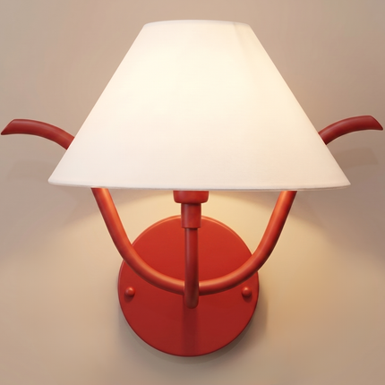 Red Wall Sconce, Modern Red Wall Lamp, White Fabric Shade Sconce, Colorful Wall Light, Mid Century Wall Lamp, Bedroom Lighting, Home Decor