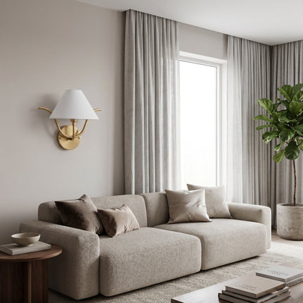 Gold Wall Sconce, Modern Wall Light, White Shade Wall Lamp, Brass Sconce, Sculptural Lighting, Elegant Bedroom & LivingRoom Decor designlamp