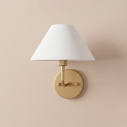 Wall Sconce Modern Brass Light, White Fabric Shade Wall Lamp, Contemporary Bedside Reading Light, Luxury Bedroom Hallway Accent Wall Sconce