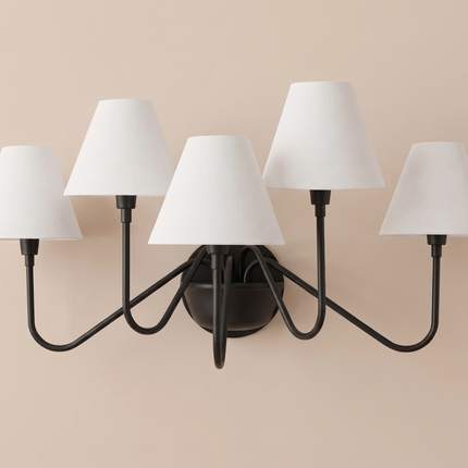 Matte Black 5 Light Wall Sconce, Modern Wall Lamp, Sculptural Wall Light, Black & White Shade Lighting, Statement Home Décor designing lamp.