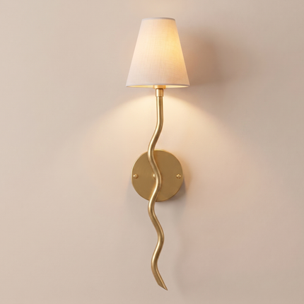 Wall Sconce Gold Brass, Modern Twisted Wall Lamp White Fabric Shade, Scandinavian Bedroom and Living Room, Hallway,Entryway Lighting Fixture