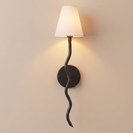 Modern Black Twisted Wall Sconce, Sculptural Single Wall Lamp with White Shade, Luxury Bedroom, living room, Entryway, Hallway Lighting