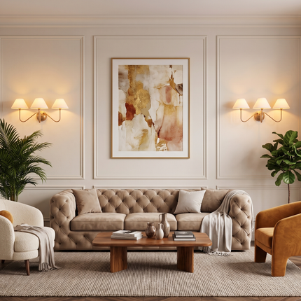 3 Light Gold Wall Sconce, Brass Wall Lamp with White Fabric Shades, Modern Vanity Lighting, Bedroom Wall Light, Dining Room Sconce, Elegant