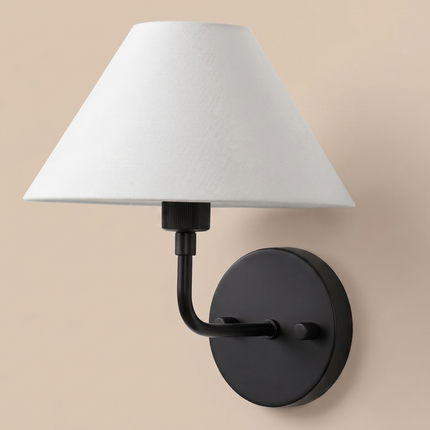 Wall Sconce Matte Black Light, White Fabric Shade Wall Lamp, Minimalist Bedside Reading Light, Luxury Bedroom Hallway Accent Lighting decor