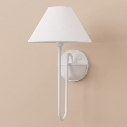 Wall Sconce Modern White with Fabric Shade, Minimalist Bedroom Wall Lamp, Scandinavian Bedside Light Fixture, Contemporary Hallway Lighting